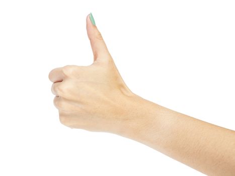 woman hand pressing, thumb up
