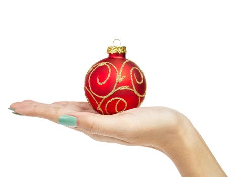 female woman hand holding Christmas ball