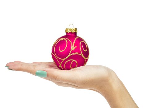female woman hand holding Christmas ball