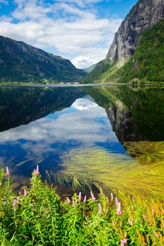 Scenic view of Granvinsvatnet lake in Granvin, Norway