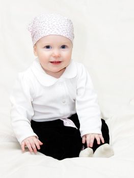 Portrait of eight month baby girl wearing headscarf