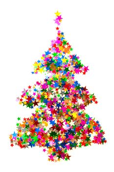 Christmas tree made from star shaped confetti on white