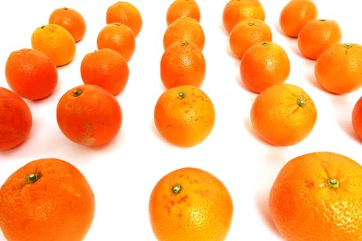 oranges arranged on a white background symbolizing teamwork, leadership.