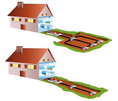 ecological houses with air-conditioning in basement or by geothermics