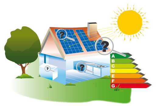 Photovoltaic panels installed on a house roof for renewable energy