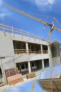 housing construction residential construction background and blue sky