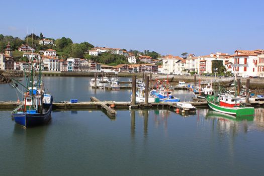 Harbour fishing boats on the beach in the Basque country in France