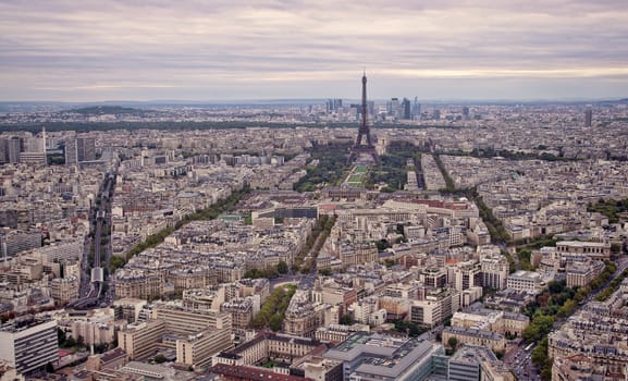 Eiffel Tower and Paris aerial view, France