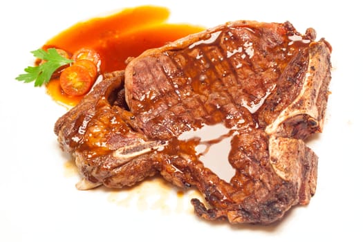 t-bone steak on white background