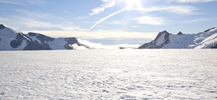 Panorama of Winter landscape at Mountain Cook National Park New Zealand