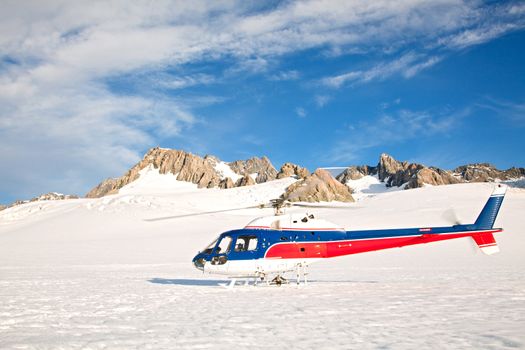 Helicoptor at Winter Landscape of Mountain cook Peak New Zealand