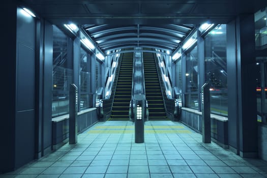 entrance to the escalators hall with night illumination