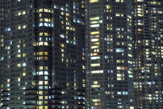  highly-detailed night windows pattern of modern metropolis, Tokyo, Japan
