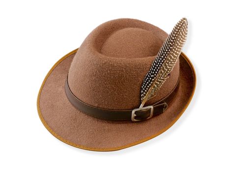 nice brown bowler hat with feather on it