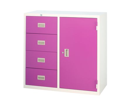 Cabinet in violet color with drawers and shelf