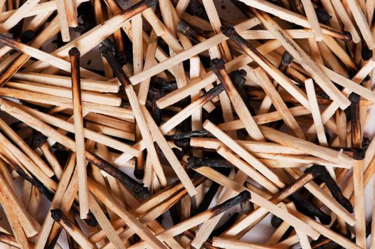 Many burned matches in random spread for background