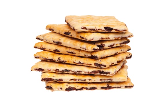 Close up delicious cookie with raisins - isolated on white background