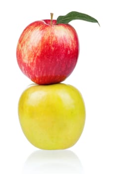 Fresh ripe red and yellow apples on white background