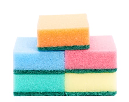 multi-colourful kitchen sponges for ware washing - isolated on white background
