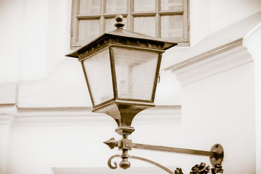 Old-fashioned lantern in retro black and white style