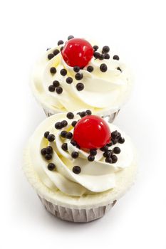 black forest cup cake isolated on white background