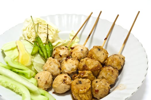 Meat Ball thailand style on white background.
