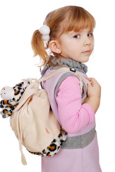 Little girl with bag studio shot