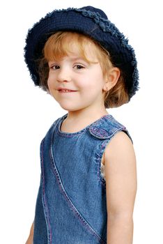 Beauty little girl in blue jeans dress