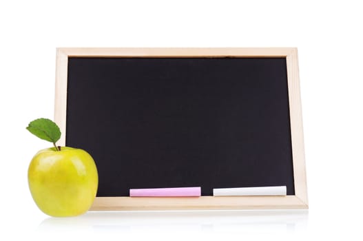 Small wooden blank blackboard isolated on white background