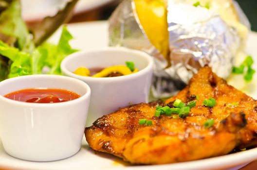 Closeup of Chicken Teriyaki steak.