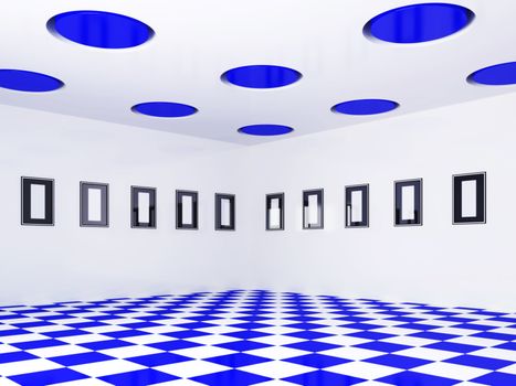 The big gallery with empty white frames