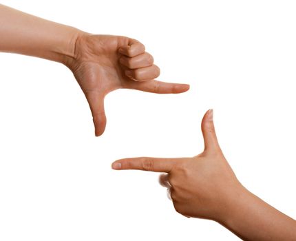 frame of the fingers on a white background