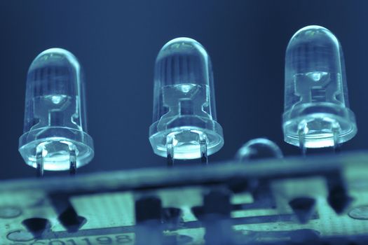 Three LED (light-emitting diode) on the circuit board; focus on diodes