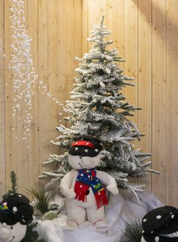 christmas tree with toys and snow
