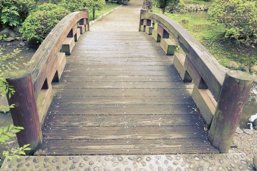 straight pathway through scenic wooden bridge