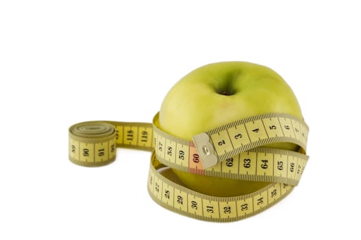 green apple wrapped measuring tape (white background)