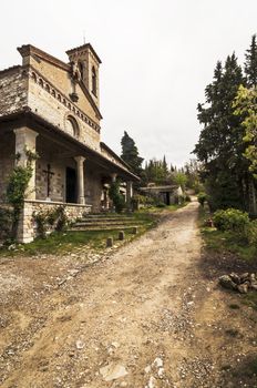 medieval church on the chianti hills in Tuscany, Italy