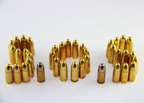 different bullets  on white isolated background 