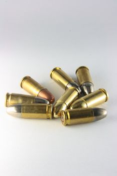 different bullets  on white isolated background 