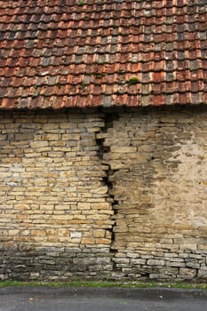 cracked wall from old house after eartquake