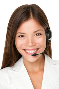 Close up shot of smiling call center operator