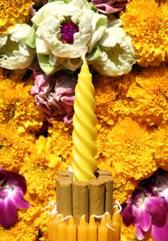 Incense and flowers, orchids, marigold in Loy Krathong festival, Thailand