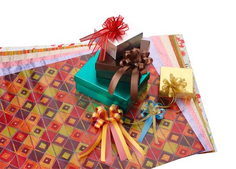 Colorful gift box with wrapping papers