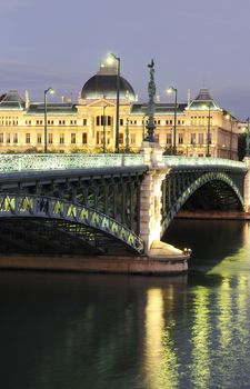 Bridge and University of Lyon by night