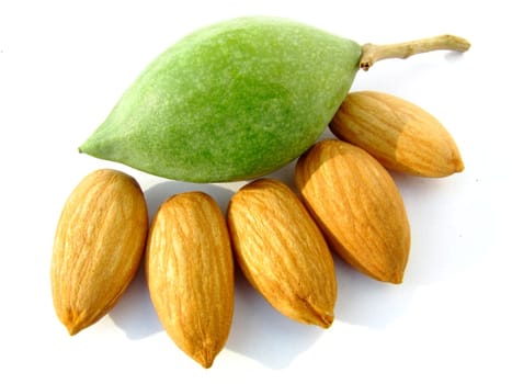 Image of raw green almond with alomnd nuts