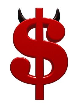 dollar symbol with horns on white background - 3d illustration