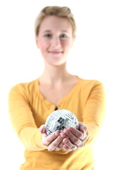 girl with a mirror ball in her hands