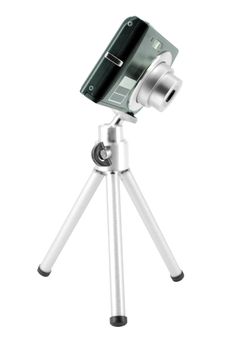 Digital camera mounted on tripod