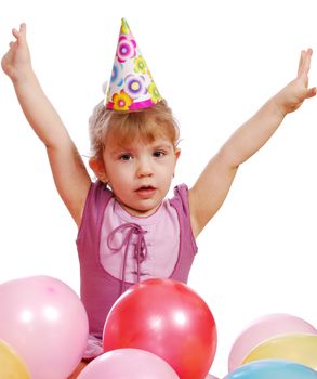 Little girl with balloons birthday party