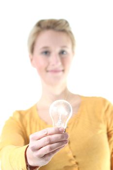 girl with glowing light bulb